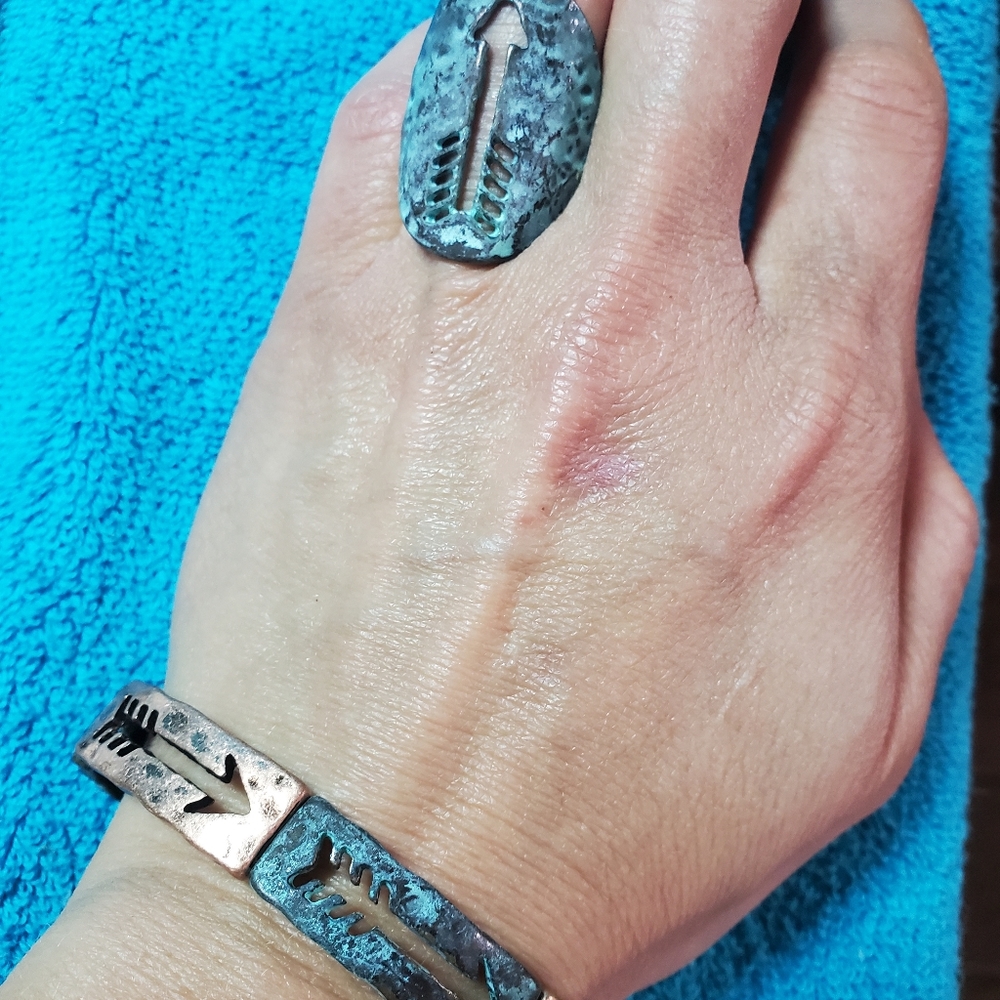 NEW! Bracelet AND Ring Set Western Bracelet Boho Cut Out Arrow Stretch - Picture 8 of 8